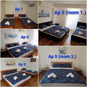 un collage de cuatro fotos de un dormitorio en Poreč old town, apartments en Poreč