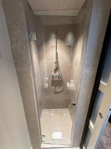 La salle de bains est pourvue d'une douche et de toilettes. dans l'établissement Hôtel Le Médiéval Palais des Papes, à Avignon