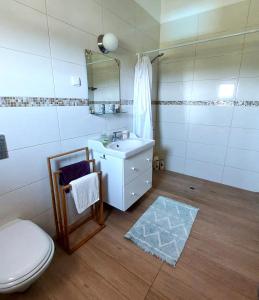 y baño con lavabo blanco y aseo. en Casa Alegria - Vista da Serra, 