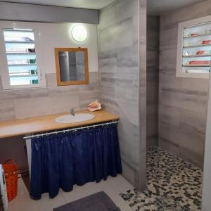 a bathroom with a sink and a mirror at Les jardins de Pointe Noire in Pointe-Noire