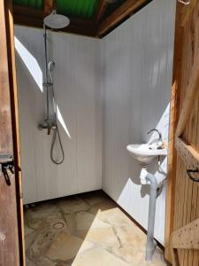 a bathroom with a sink and a shower at Les jardins de Pointe Noire in Pointe-Noire +38 photos