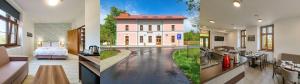 2 viste su una casa con cucina e soggiorno di Hotel Nádraží a Horní Jiřetín