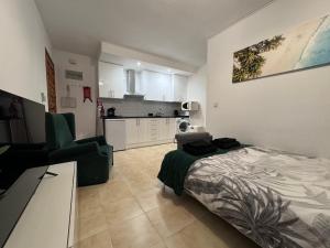 uma sala de estar com uma cama e uma cozinha em Apartamento Agua Rosa em Torrevieja