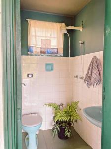 a bathroom with a toilet and a sink at Hospedaria Nova Era in Rio Novo