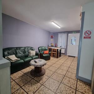 ein Wohnzimmer mit einem grünen Sofa und einem Tisch in der Unterkunft Maison D'AileFine in Tartas