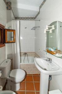 トレベレスにあるHotel La Fragua Iのバスルーム(洗面台、トイレ、バスタブ付)