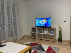 Televízia a/alebo spoločenská miestnosť v ubytovaní Harley Apartman
