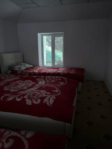 um quarto com 2 camas e uma janela em Bagu HOMESTAY 