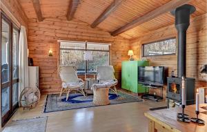 エーベルトフトにあるBeautiful Home In Ebeltoft With Wifiのリビングルーム(暖炉、テレビ付)