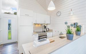 eine Küche mit weißen Schränken und einer Theke mit einer Spüle in der Unterkunft Lovely Home In Krems Iiwarderbrück in Göls