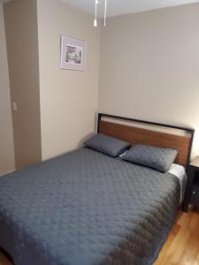 een slaapkamer met een bed met 2 kussens erop bij Le1226 Apartment in Edmundston