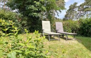 two chairs sitting in the grass in a yard at Holiday Home Seeblick H in Herzsprung