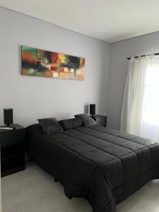a bedroom with a bed and a painting on the wall at Departamentos Oliver in Santa Rosa