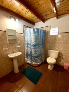 ein Bad mit einem WC und einem Waschbecken in der Unterkunft Chacra confluenza in Lago Puelo