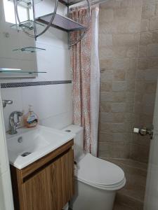 Studio Arenas في أريكيبا: حمام مع مرحاض ومغسلة ودش
