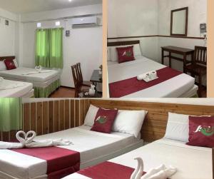 two pictures of a bedroom with two beds and a room at Axis Pension Hotel in Mactan