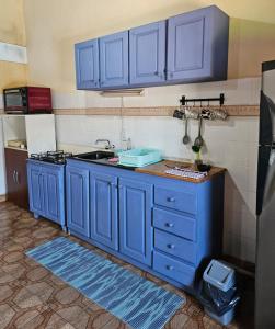 una cucina con mobili blu e un lavandino di Inmejorable ubicación en Iguazú Falls ll a Puerto Iguazú