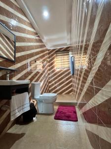 La salle de bains est pourvue de toilettes et d'une télévision murale. dans l'établissement Renda Residence, à Deabenekrom