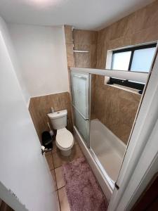 a small bathroom with a toilet and a shower at Bella Stanza in Miami