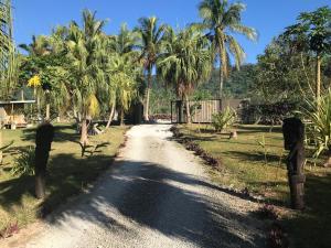 a dirt road with palm trees and a fence at Vila Del Mare Beachfront Resort in Port Vila