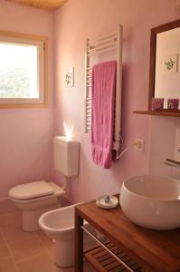 a bathroom with a white toilet and a sink at La Nave B&B in Monteggio +52 photos