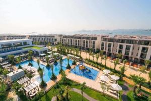 an aerial view of a resort with a swimming pool at Vila Lotus Hạ Long in Ha Long