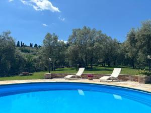 una piscina con 2 tumbonas y un campo en Agriturismo Fuccioli II en Carmignano