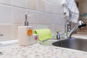 a soap dispenser sitting on a counter next to a sink at Elegant 1-Bedroom Apartment in Plovdiv +23 photos