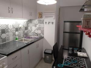 a small kitchen with a sink and a refrigerator at Kipseli house in Athens +11 photos