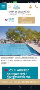 a flyer for a hotel with a swimming pool at CAMPING L’ELYSÉE *** in Le Grau-du-Roi