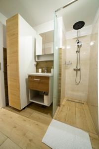 ein Badezimmer mit Dusche und Waschbecken in der Unterkunft Studio GabAmi in Koper