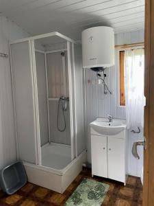 a bathroom with a shower and a sink at Ośrodek Wypoczynkowy U Dobrego Ducha in Niedzica Zamek