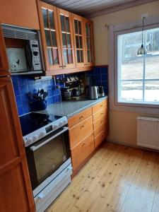 Kuchyň nebo kuchyňský kout v ubytování Trevlig hus i Polcirkelbyn