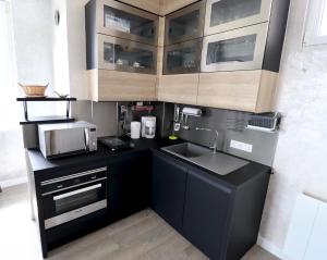Kuchyňa alebo kuchynka v ubytovaní Le Bercail : Apt avec balcon et parking, vue phare!
