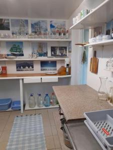 a kitchen with a counter and a counter top at Pie Garozas in Lapmežciems