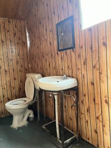 a bathroom with a toilet and a sink at Padma Cottage Pangong in Spangmik