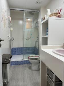 a bathroom with a shower and a toilet and a sink at Habitación Amaya 1 in Las Corts