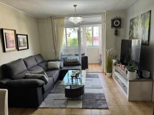 a living room with a couch and a tv at Habitación Amaya 1 in Las Corts