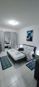 a bedroom with a large bed and two rugs at Aurora appartamento, intero appartamento di 105 mq in Terni