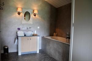 a bathroom with a sink and a bath tub at Erve 't Hacht in Ane