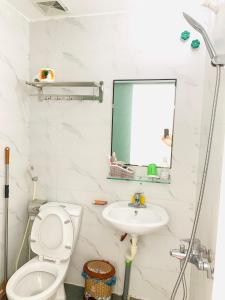 カオバンにあるPrimrose Homestay Cao Bangのバスルーム(トイレ、洗面台、鏡付)