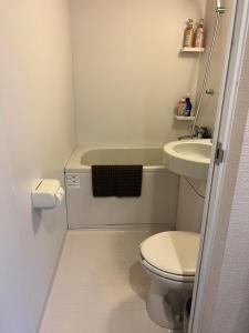 een kleine badkamer met een toilet en een wastafel bij Happy Osaka House in Osaka