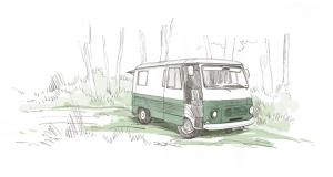 an image of a drawing of a van at de Wever Lodge in Otterlo