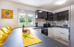 Una cocina con una mesa con un bol de fruta encima. en Pet Friendly Home In Pula With Wifi, en Pula