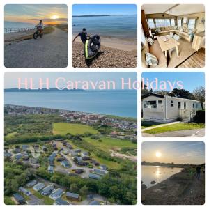 uma colagem de fotos de casas e da praia em Coastal Retreat a gorgeous 3 bedroom Caravan B46 em Everton