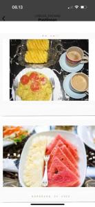 deux images de plaques de nourriture avec des fruits sur elles dans l'établissement LOBLUS (Low Budget Luxury Stay), à Padang