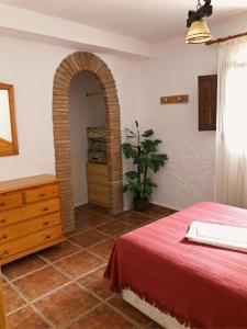 - une chambre avec un lit, une commode et une plante dans l'établissement CASA MARIBEL, à Güéjar-Sierra