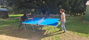 2 persone che giocano a ping pong su un tavolo da ping pong di Casa Sarrinca a Serra-di-Scopamene