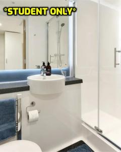 a bathroom with a sink and a toilet and a shower at Student Only Ensuite Rooms Zeni Bournemouth in Bournemouth