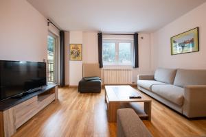 a living room with a couch and a flat screen tv at Apartamento TINTIN en Arinsal in Arinsal